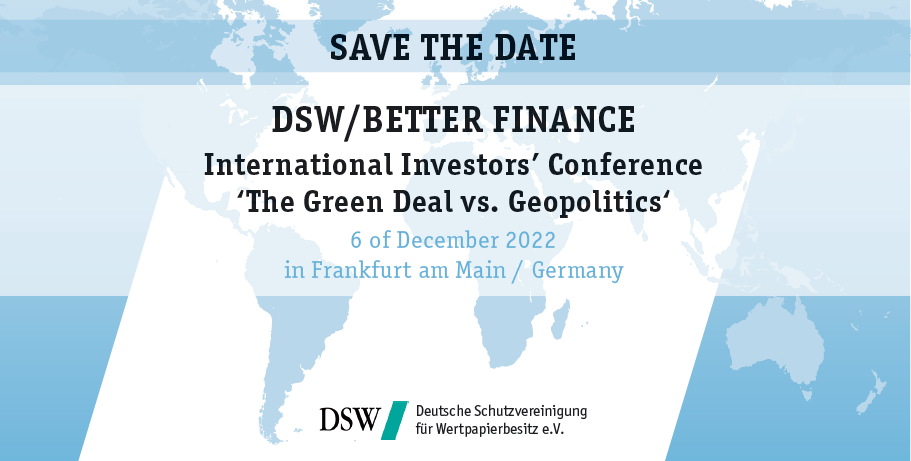 BETTER FINANCE & DSW International Investors' Conference - Sustainable Finance | "The Green Deal vs. Geopolitics"